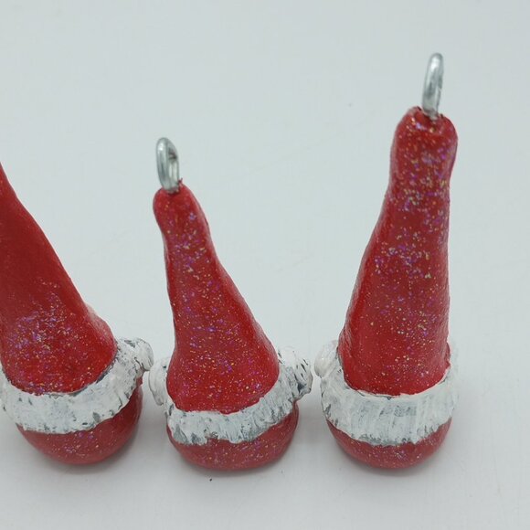 Red on Red Gnome Ornaments Christmas Pendant Handmade Original Folkart Set of 4 - Picture 7 of 8